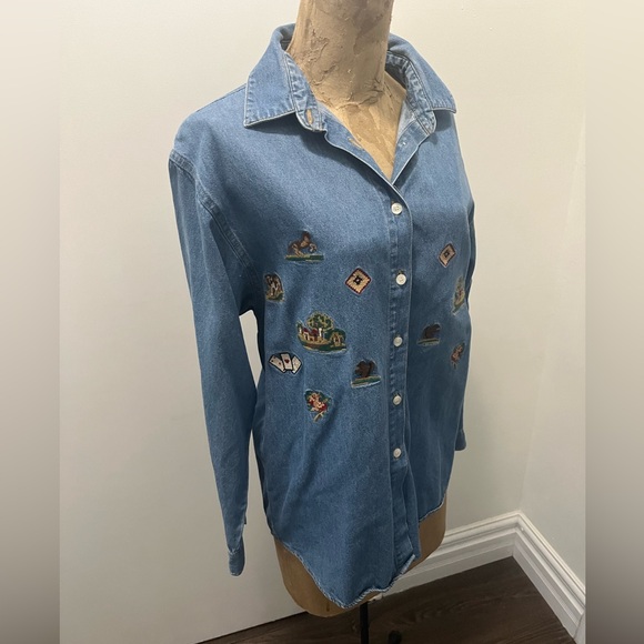 VINTAGE Jean Button-Up shirt w/ embroidery - Picture 15 of 16
